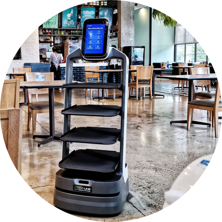 Serviceroboter am Flughafen und Bahnhof von SERVICEBOT.SOLUTIONS SBS GmbH Lieferroboter am Flughafen